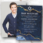 Modern Elegant Blue Gold Marble Bar Mitzvah Photo Invitation<br><div class="desc">Modern Elegant Watercolor Blue and Gold Marble Agate Geode Bar Mitzvah Invitation - Photo Back</div>