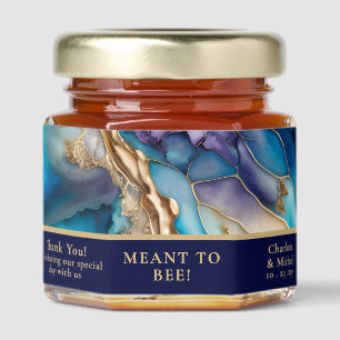 Modern Elegant Blue Gold Marble Custom Wedding Honey Jar Favors