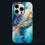 Modern Elegant Blue Gold Marble Personalized Name iPhone 16 Pro Case<br><div class="desc">Modern Elegant Blue Gold Marble Personalized Name iPhone 16 Pro Cases features your personalized name in an elegant calligraphy script typography on a modern blue and gold marble background. Perfect gift for her for birthday, mom for Mother's Day, sister or bestie for Christmas and holidays. Designed by ©Evco Studio www.zazzle.com/store/evcostudio...</div>