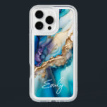 Modern Elegant Blue Gold Marble Personalized Name iPhone 16 Pro Max Case<br><div class="desc">Modern Elegant Blue Gold Marble Personalized Name iPhone 16 Cases features your personalized name in an elegant calligraphy script typography on a modern blue and gold marble background. Perfect gift for her for birthday,  mom for Mother's Day,  sister or bestie for Christmas and holidays. Designed by ©Evco Studio www.zazzle.com/store/evcostudio</div>