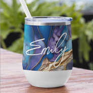 Modern Elegant Blue Gold Marble Personalized Name Thermal Wine Tumbler at Zazzle