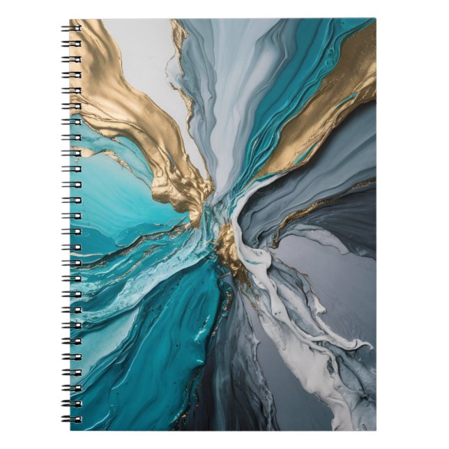 Modern Elegant Blue Gold Marble spiral notebook (Front)