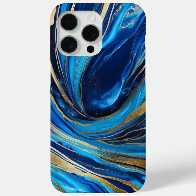 Modern Elegant Blue Gold Marble Universe Case-Mate iPhone Case (Back)