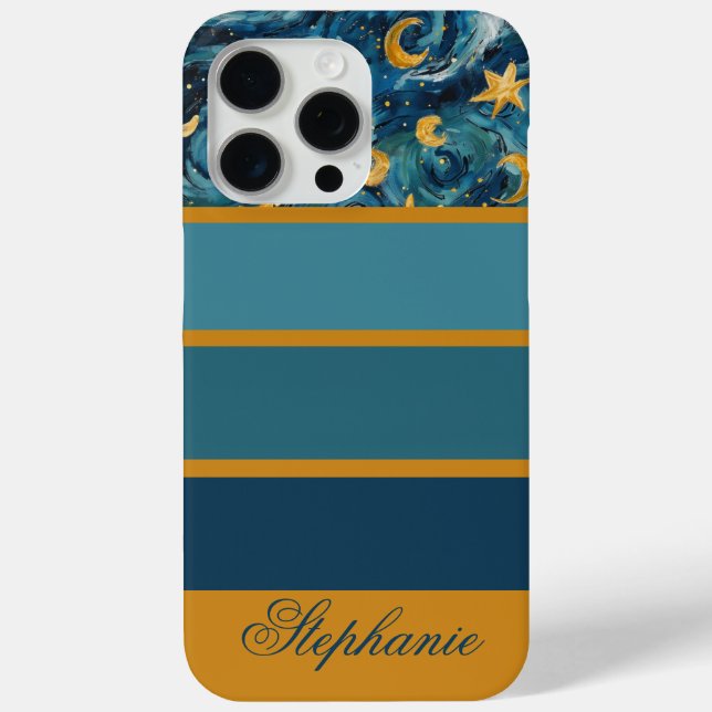 Modern Elegant Blue Gold Personalized Name Case-Mate iPhone Case (Back)