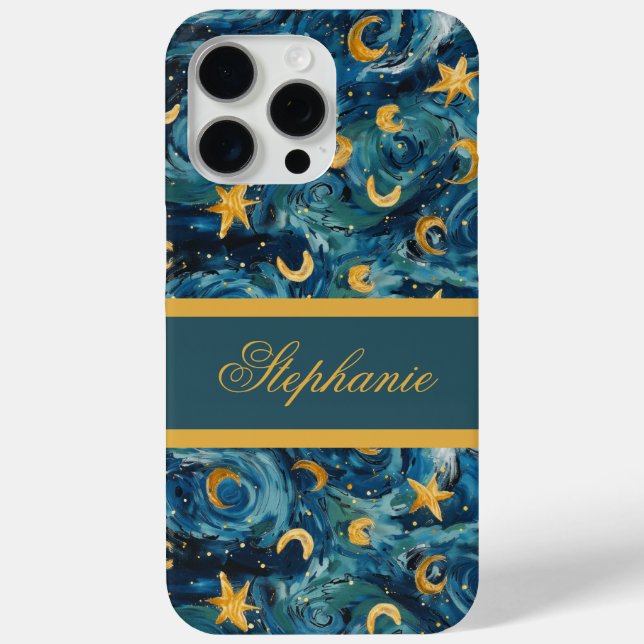 Modern Elegant Blue Gold Personalized Name Case-Mate iPhone Case (Back)