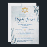 Modern Elegant Blue Gold Star of David Bar Mitzvah Invitation<br><div class="desc">Modern Elegant Blue Gold Star of David Bar Mitzvah</div>