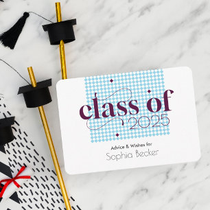 Modern Elegant Blue Graduation Cap Pattern Enclosure Card