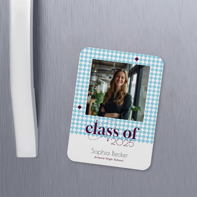 Modern Elegant Blue Graduation Cap Pattern Photo Magnet (Creator Uploaded)