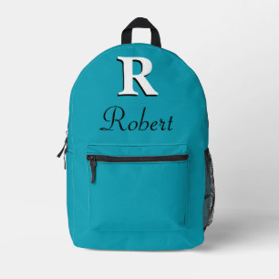 Modern Elegant Blue-Green Monogram Printed Backpack