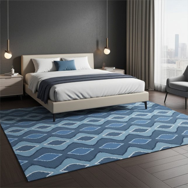 Modern, Elegant Blue Jay Abstract Striped Pattern Rug (Creator Uploaded)