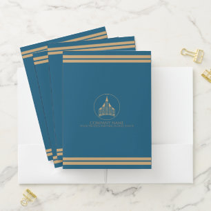 Modern Elegant Blue, Light Brown Real Estate Agent Pocket Folder