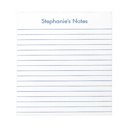 Modern Elegant Blue Lined Personalized Notepad