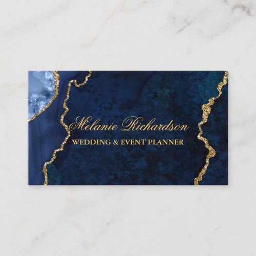  Modern Elegant Blue Marble Agate Geode Gold Business Card
