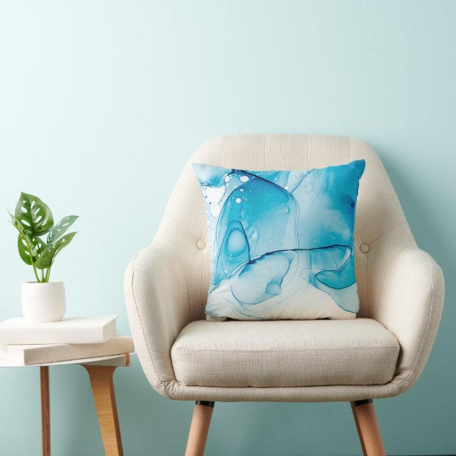 Modern Elegant Blue Marbled  Throw Pillow (Chair)