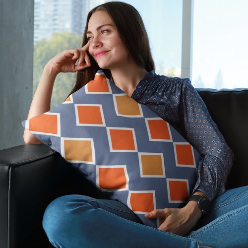 Modern Elegant Blue Orange Brown Pattern Lumbar Pillow