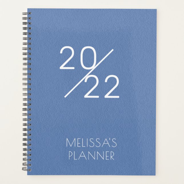 Modern Elegant Blue Personalized 2022 Planner (Front)
