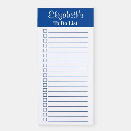 Modern Elegant Blue Personalized To Do Checklist Magnetic Notepad