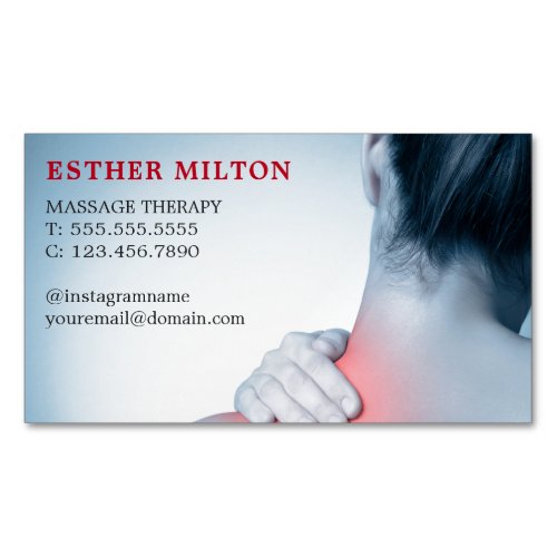 Modern Elegant Blue Photo Massage Therapist Business Card Magnet