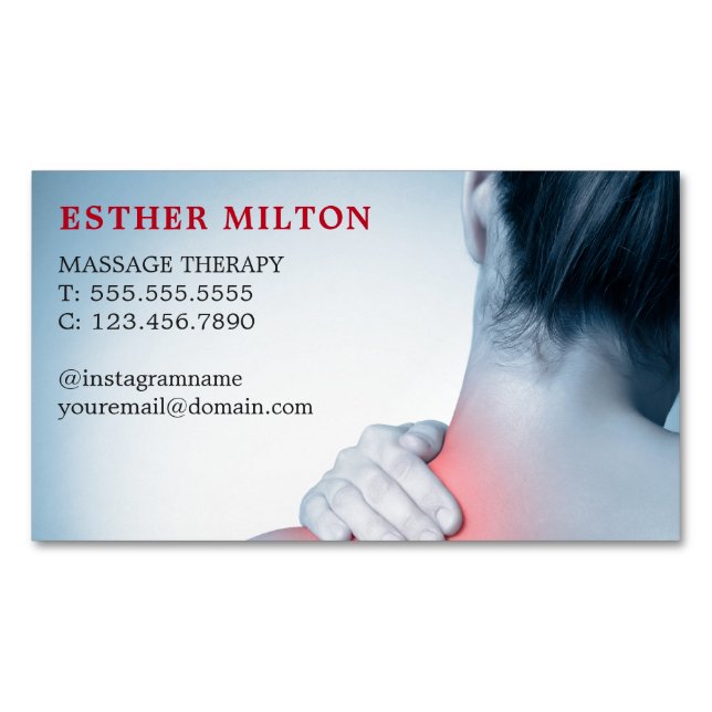 Modern Elegant Blue Photo Massage Therapist Business Card Magnet (Front)