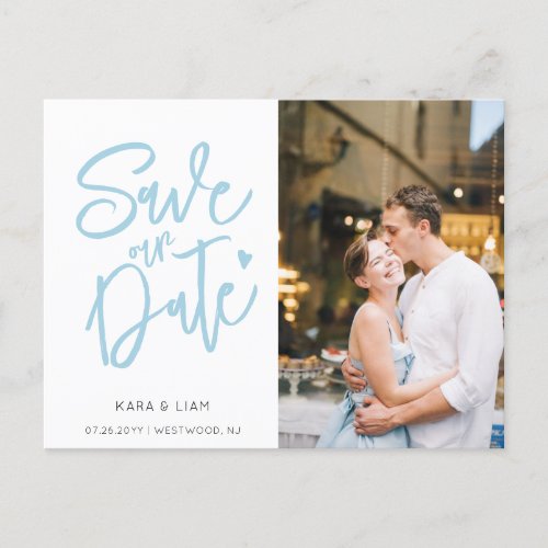 Modern Elegant Blue Photo Save the Date Postcard