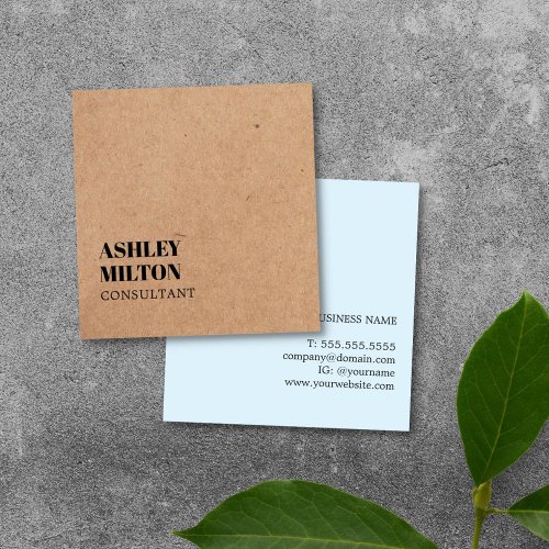 Modern Elegant Blue PRINTED Kraft Paper Consultant Square Business Card