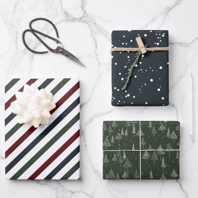 Modern Elegant Blue Red Green Christmas Holiday Wrapping Paper Sheets (Front)