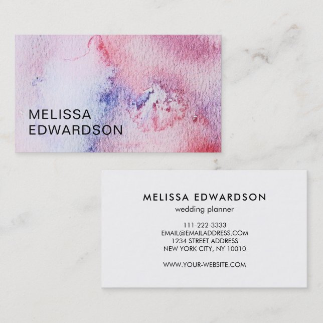 Modern elegant blue red watercolor professional business card (Front/Back)