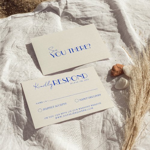 Modern Elegant Blue Retro French Whimsical Wedding RSVP Card
