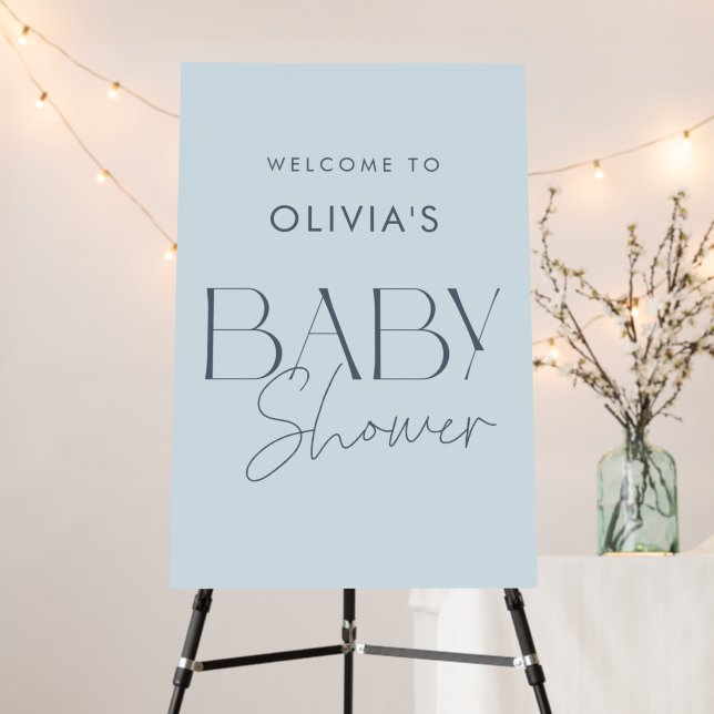 Modern Elegant Blue Script Baby Shower Welcome Foam Board (In Situ (Stand))