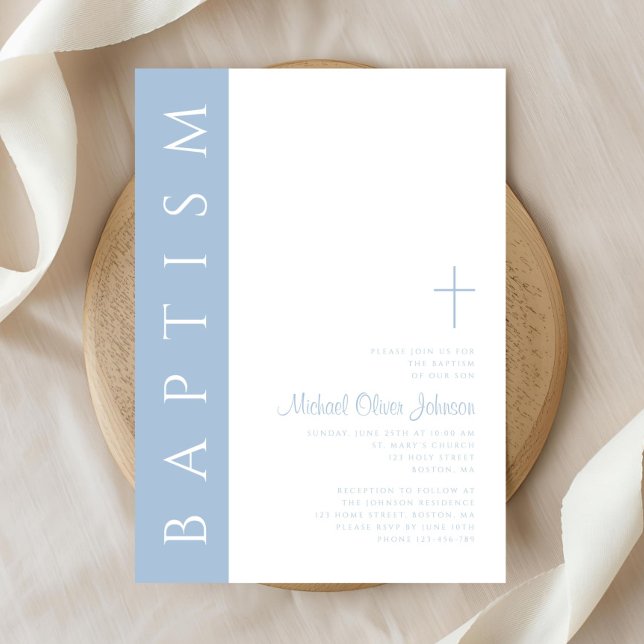 Modern Elegant Blue Script Cross Baptism Invitation (Modern Elegant Blue Script Cross Baptism Invitation)
