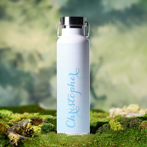 Modern Elegant Blue Script Custom Name Monogrammed Water Bottle