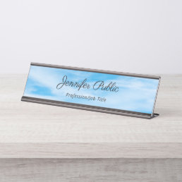 Modern Elegant Blue Sky White Clouds Template Desk Name Plate