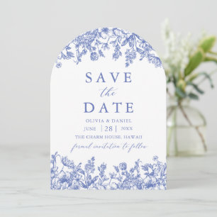 Modern Elegant Blue Vintage Floral Save the Date Invitation