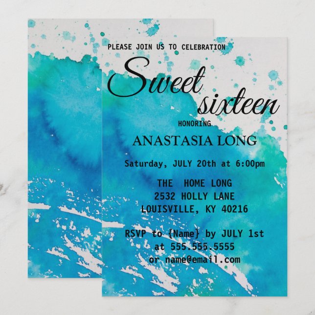 Modern, Elegant Blue WaterColor Save The Date (Front/Back)
