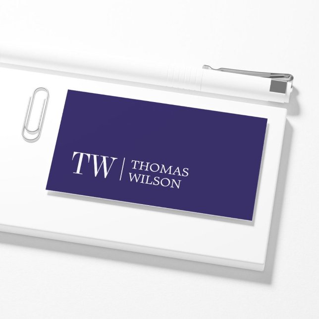 Modern Elegant Blue White Bold Monogram Consultant Business Card (Creator Uploaded)