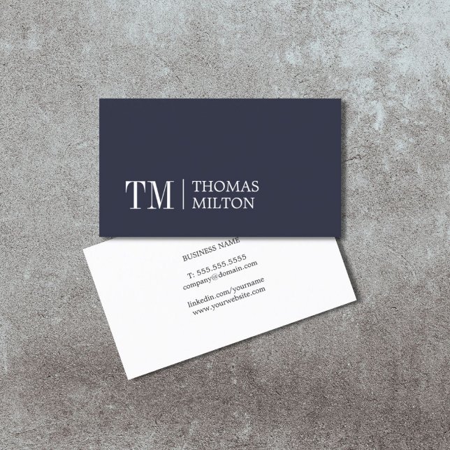Modern Elegant Blue White Bold Monogram Consultant Business Card (Creator Uploaded)