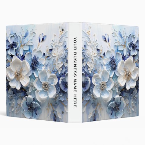 Modern Elegant Blue White Botanical Floral 3 Ring Binder
