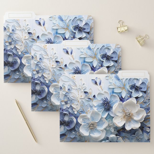 Modern Elegant Blue White Botanical Floral File Folder (Set)