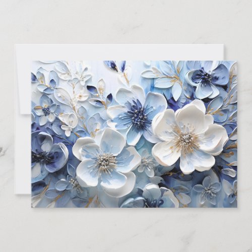 Modern Elegant Blue White Botanical Floral Holiday Card