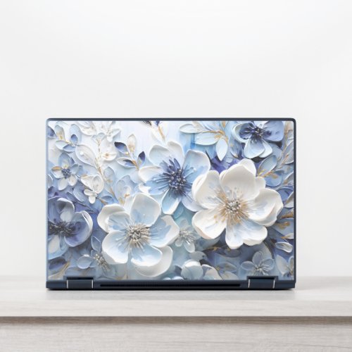 Modern Elegant Blue White Botanical Floral HP Laptop Skin