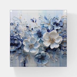 Modern Elegant Blue White Botanical Floral Paperweight