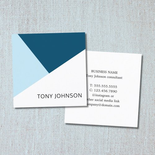 Modern Elegant Blue White Geometric Consultant Square Business Card