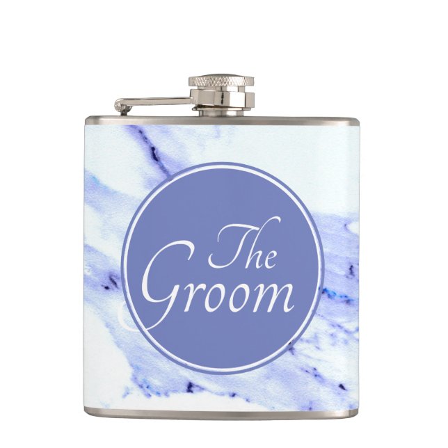 Modern Elegant Blue, White Marble granite pattern  Flask (Front)