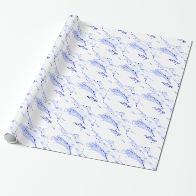 Modern Elegant Blue, White Marble granite pattern  Wrapping Paper (Unrolled)