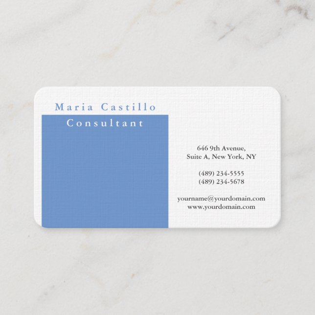 Modern Elegant Blue White Minimalist Design Business Card (Front)
