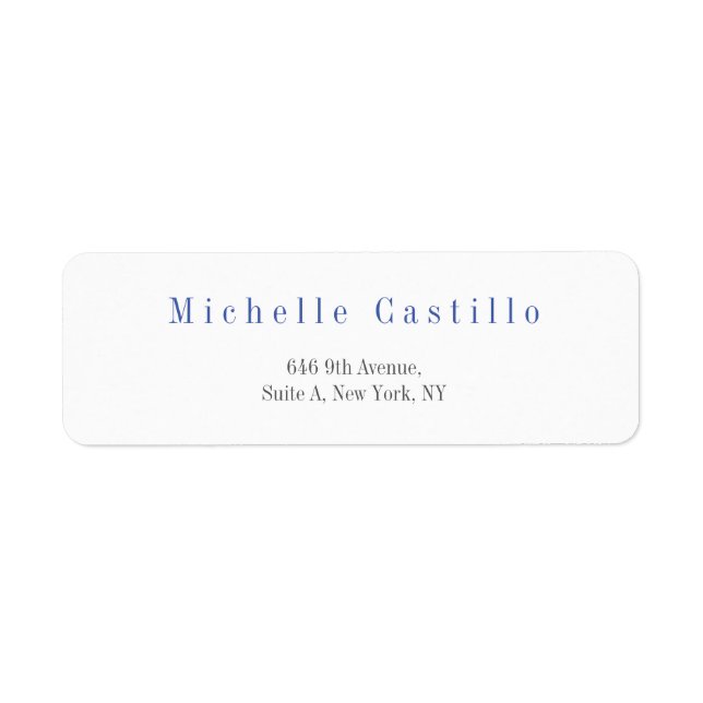 Modern Elegant Blue White Minimalist Plain Label (Front)