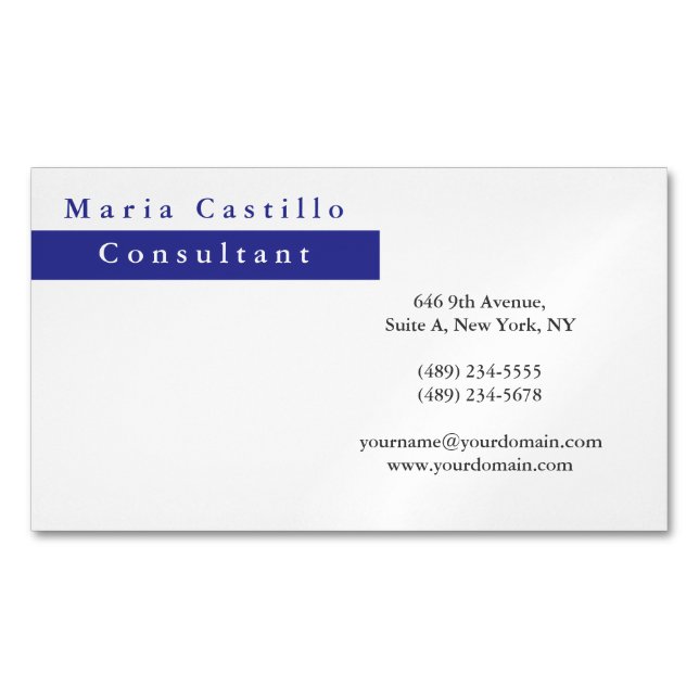 Modern Elegant Blue White Minimalist Profile Card (Front)