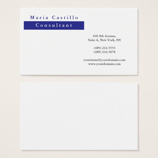 Modern Elegant Blue White Minimalist Profile Card (Front & Back)