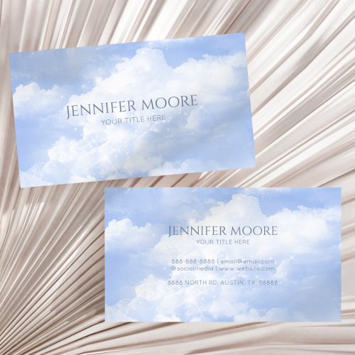 Modern Elegant Blue White Sparkle Clouds Custom  Business Card