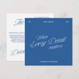 Modern Elegant Blue & White Wedding Details Card